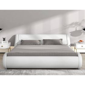 White Modern Faux Leather Upholstered Platform Bed Frame with Headboard