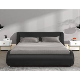 Black Faux Leather Upholstered Platform Bed Frame with Headboard