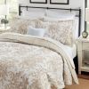 Tan Beige 3 Piece Bed-in-a-Bag Bohemian Floral Cotton Quilt Set