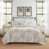 Tan Beige 3 Piece Bed-in-a-Bag Bohemian Floral Cotton Quilt Set