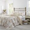 Tan Beige 3 Piece Bed-in-a-Bag Bohemian Floral Cotton Quilt Set