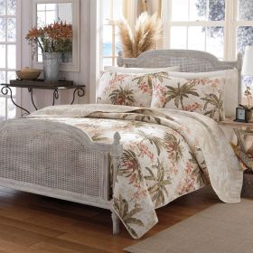 Cotton Coastal Palm Tree Floral Reversible Quilt Set