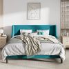 Upholstered Platform Bed with Wingback Headboard