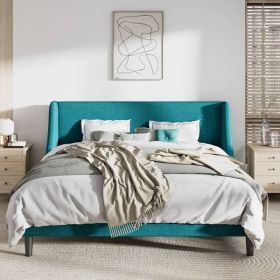 Upholstered Platform Bed with Wingback Headboard