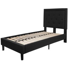 Black Fabric Upholstered Platform Bed Frame with Tufted Headboard