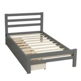Grey Low Profile 2 Drawer Storage Platform Bed
