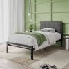Platform Bed Frame with Gray Button Tufted Upholstered Headboard