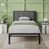 Platform Bed Frame with Gray Button Tufted Upholstered Headboard