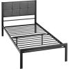 Platform Bed Frame with Gray Button Tufted Upholstered Headboard