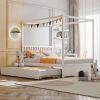 Full Size Canopy Platform Bed with Twin Roller Trundle Bed