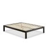 Modern Black Metal Platform Bed Frame with Wood Slats