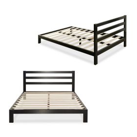 Metal Platform Bed Frame with Headboard and Wood Slats
