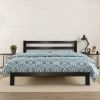 Metal Platform Bed Frame with Headboard and Wood Slats