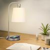 Table Lamp with Wireless Charging Pad and USB Port, White Fabric Shade
