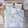 4 piece Watercolor Tie Dye Printed Duvet Cover Set with Throw Pillow