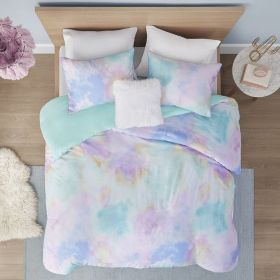 4 piece Watercolor Tie Dye Printed Duvet Cover Set with Throw Pillow