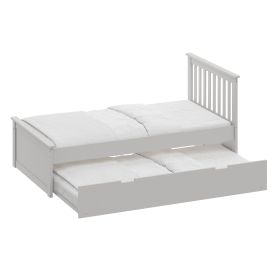 Gray Twin Trundle Bed, Heavy Duty Malibu Solid Wood Bed Frame with Twin Size Pull Out Toddler Trundle Bed for Kids