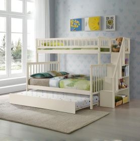 Twin over Full Stairway Bunk Bed with Trundle with Shelves