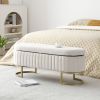 Storage Bench Bedroom Bench, Velvet Oval Upholstered End of Bed Bench with Golden Metal Legs,50"Modern Storage Ottoman Bench for Bedroom, Living Room
