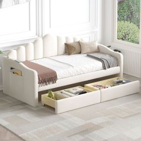 Twin size Upholstered Daybed with 2 Drawers ,Velvet Sofabed with USB Charging Ports,No Box-spring Needed