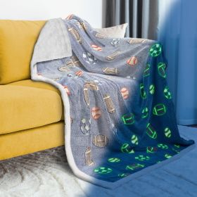 Glow in the Dark Blankets for Boys. 50 x 60 Inch Blue Football Kids Glow in the Dark Blanket 6 Hours Bright Glow. 240 GSM Two-Sided Warm Flannel Fleec