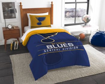 Blues Licensed Officially NHL; Bedding; "Draft" Twin Printed Comforter (64"x 86") & 1 Sham (24"x 30") Set by The Northwest Company