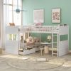 Twin Size Bunk Bed with a Loft Bed attached, with Two Drawers, White