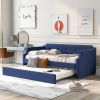 Upholstered Daybed with Trundle, Wood Slat Support,Upholstered Frame Sofa Bed