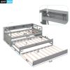 Twin XL Wood Daybed with 2 Trundles, 3 Storage Cubbies, 1 Light for Free and USB Charging Design, Grey