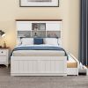 Solid Pine Captain Bookcase Bed with Trundle Bed and 3 Spacious Under Bed Drawers