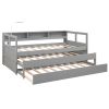 Twin XL Wood Daybed with 2 Trundles, 3 Storage Cubbies, 1 Light for Free and USB Charging Design, Grey