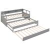 Twin XL Wood Daybed with 2 Trundles, 3 Storage Cubbies, 1 Light for Free and USB Charging Design, Grey
