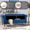 62" Bedroom Tufted Button Storage Bench, Modern Fabric Upholstered Ottoman, Window Bench, Rolled Arm Design for Bedroom, Living Room, Foyer (Blue)