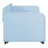 Upholstered Daybed Sofa Bed Twin Size With Trundle Bed and Wood Slat, Light Blue