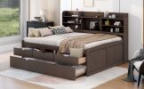 Full Size Wooden Captain Bed with Built-in Bookshelves,Three Storage Drawers and Trundle