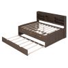Full Size Wooden Captain Bed with Built-in Bookshelves,Three Storage Drawers and Trundle