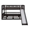 Low Bunk Bed with Slide, Ladder and Fence for Toddlers - Full over Full