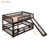 Low Bunk Bed with Slide, Ladder and Fence for Toddlers - Full over Full