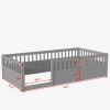 Twin Floor Bed Frame with Fence, Wood Kids Floor Beds Frame for Bedroom Playroom