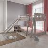 Kids Bunk Bed Twin Over Twin with Slide and Stairs, Heavy Duty Solid Wood Twin Bunk Beds, Toddler Bed Frame with Safety Guardrails, Grey