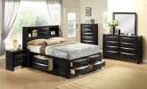 Contemporary Queen Captain's Platform Bed Bookcase Shelves Headboard Side Storage