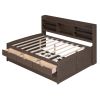 Full Size Wooden Captain Bed with Built-in Bookshelves,Three Storage Drawers and Trundle