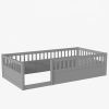 Twin Floor Bed Frame with Fence, Wood Kids Floor Beds Frame for Bedroom Playroom