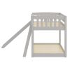 Kids Bunk Bed Twin Over Twin with Slide and Stairs, Heavy Duty Solid Wood Twin Bunk Beds, Toddler Bed Frame with Safety Guardrails, Grey