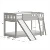 Kids Bunk Bed Twin Over Twin with Slide and Stairs, Heavy Duty Solid Wood Twin Bunk Beds, Toddler Bed Frame with Safety Guardrails, Grey