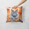 Nebelung Cat in Fall Leaves Throw Pillow Machine Washable, Indoor Outdoor Decorative Pillow for Couch, Bed or Patio, 18Hx18W