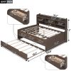 Full Size Wooden Captain Bed with Built-in Bookshelves,Three Storage Drawers and Trundle