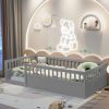 Twin Floor Bed Frame with Fence, Wood Kids Floor Beds Frame for Bedroom Playroom
