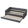Twin Size Daybed with Twin Size Trundle Upholstered Tufted Sofa Bed, with Brass Nails
