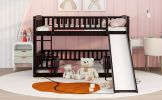 Low Bunk Bed with Slide, Ladder and Fence for Toddlers - Full over Full